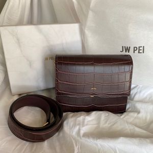 BRAND NEW JWPEI Brown Faux Croc Mini Flap Bag